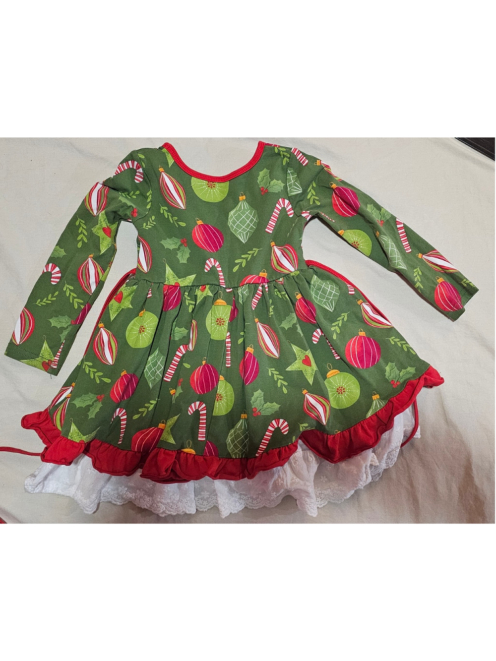 Toddler Girls Bella & Omi Christmas Dress Size 2T Green Red Holiday Print - Picture 2 of 4